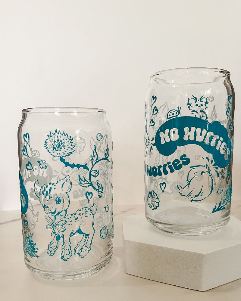 No Hurries No Worries • 16 OZ GLASS CUP