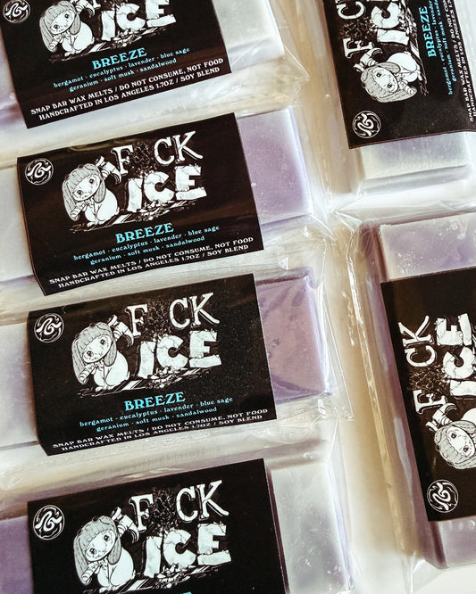Multiple packages of 'F*ck Ice' wax bar with black labels on a white background.